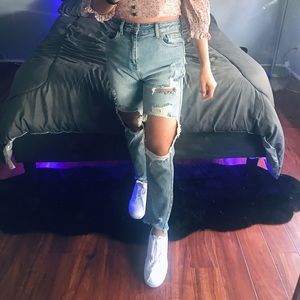 Ripped denim mom jeans